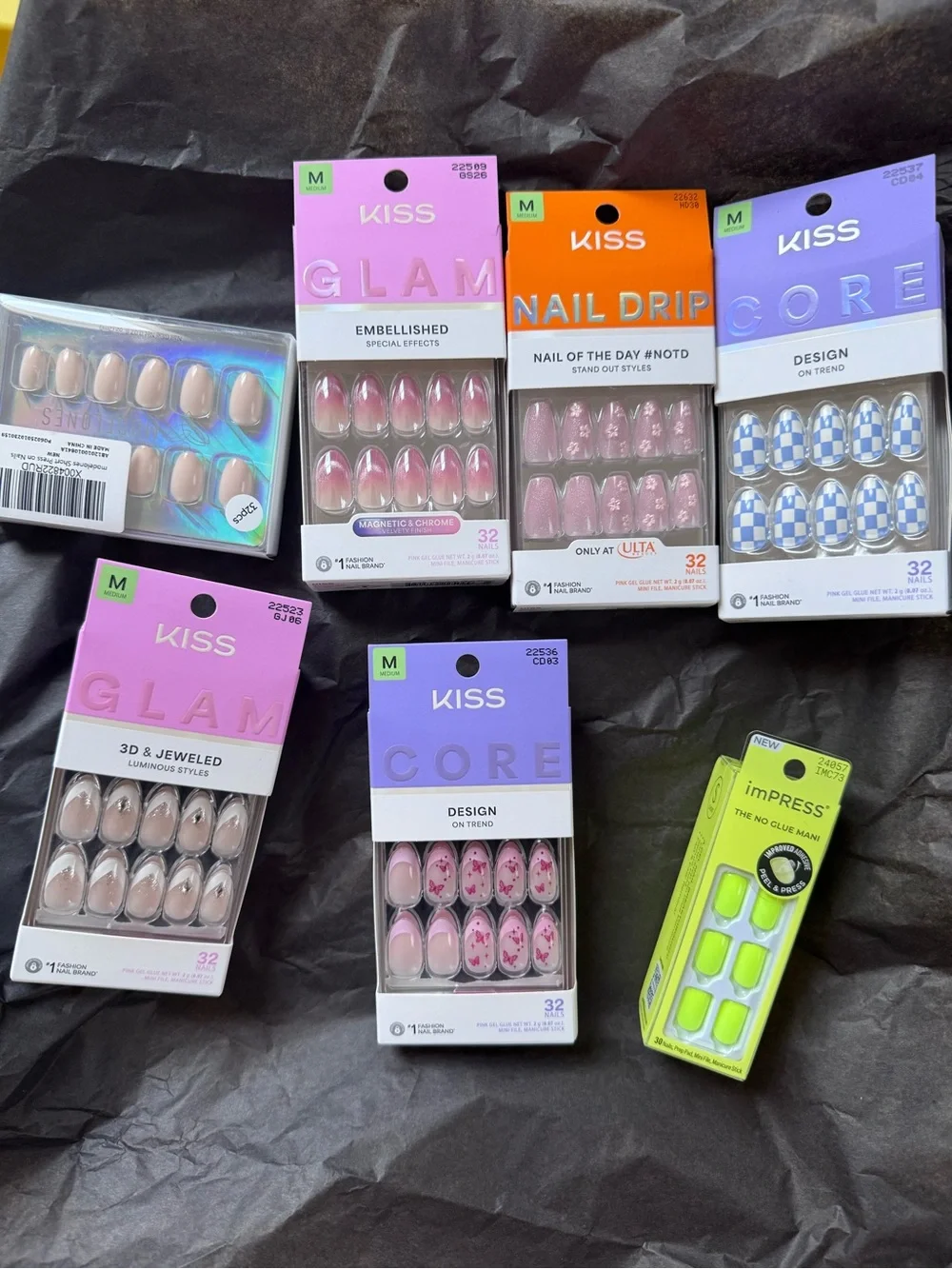 Nail bundleKISS Assorted Press-On Nail Sets — Pink, Nude, Blue Check, Neon Green